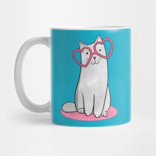 Grey Cat in Heart Glasses Mug